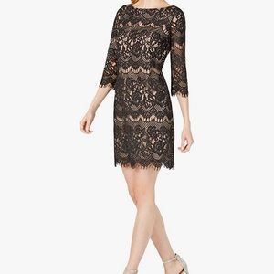 JESSICA HOWARD Womens Black Lace 3/4 Sleeve Evening Shift Dress